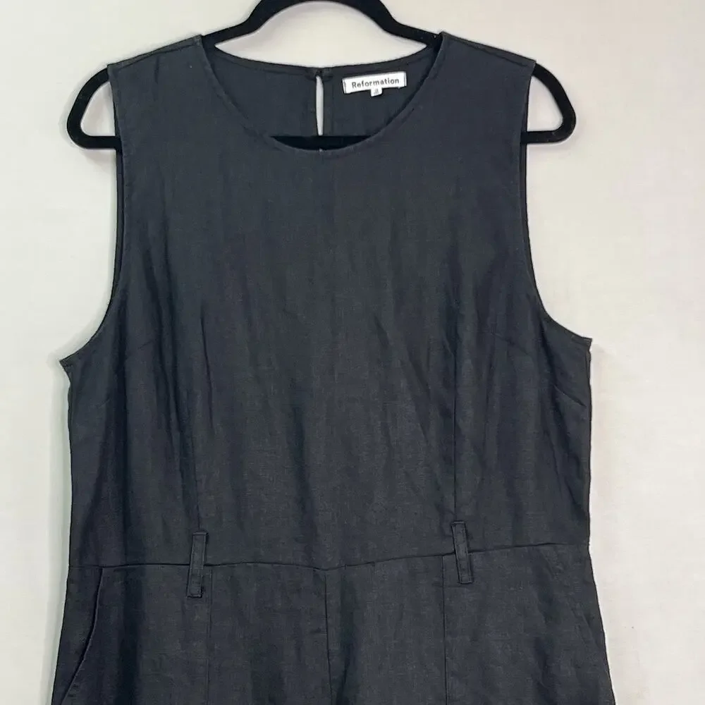 REFORMATION Naomi Linen Jumpsuit Black Women's Size 12 (Missing matching‎ belt)